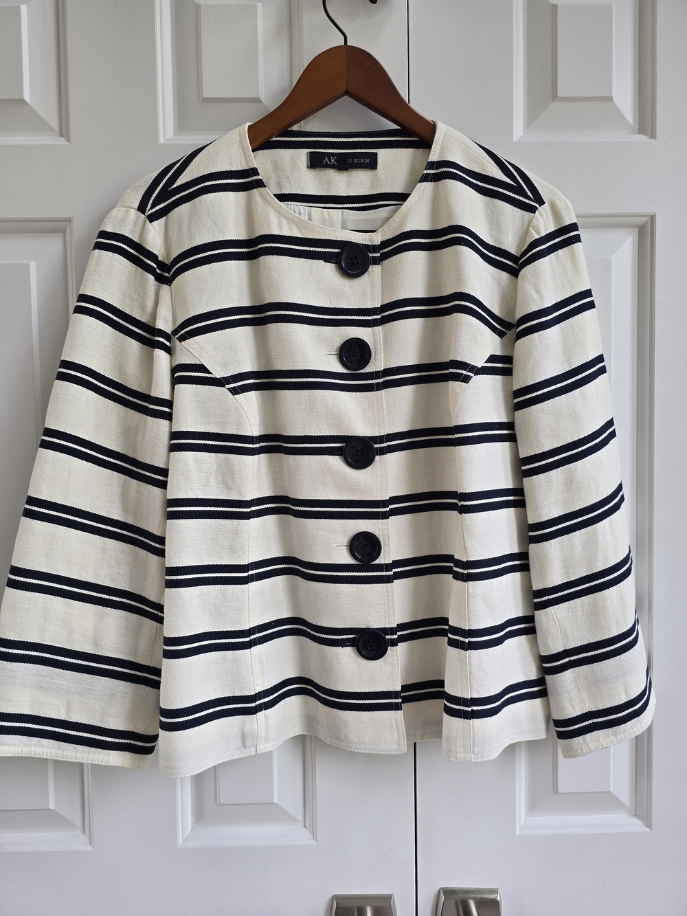 Anne Klein Cream and Navy Striped Cotton Jacket